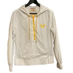 True Religion Quarter Zip Windbreaker Jacket Pullover M White Authentic Logo